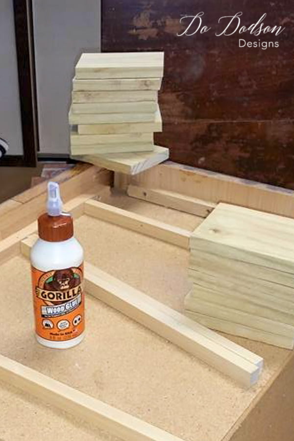 To add legs to furniture like these particleboard beauties, (ha!) you'll need to build up the base with a few pieces of solid wood.
