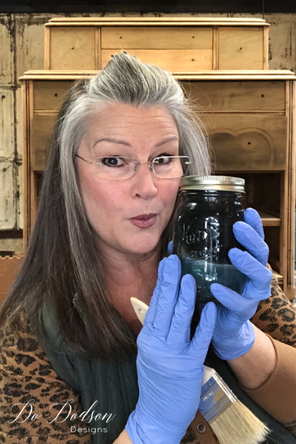 I feel like a mad scientist when I have a new finish I'm trying for the first time. This concoction I mixed up will turn raw unfinished wood into a rusty gray pallet for a beautiful restoration hardware finish.