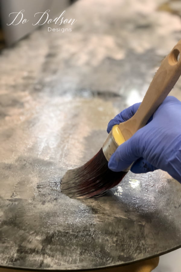 For this technique, I DO NOT recommend brushing the paint back and forth on the antique mirror like we traditionally apply paint due to possible scratching of the reflective layer.