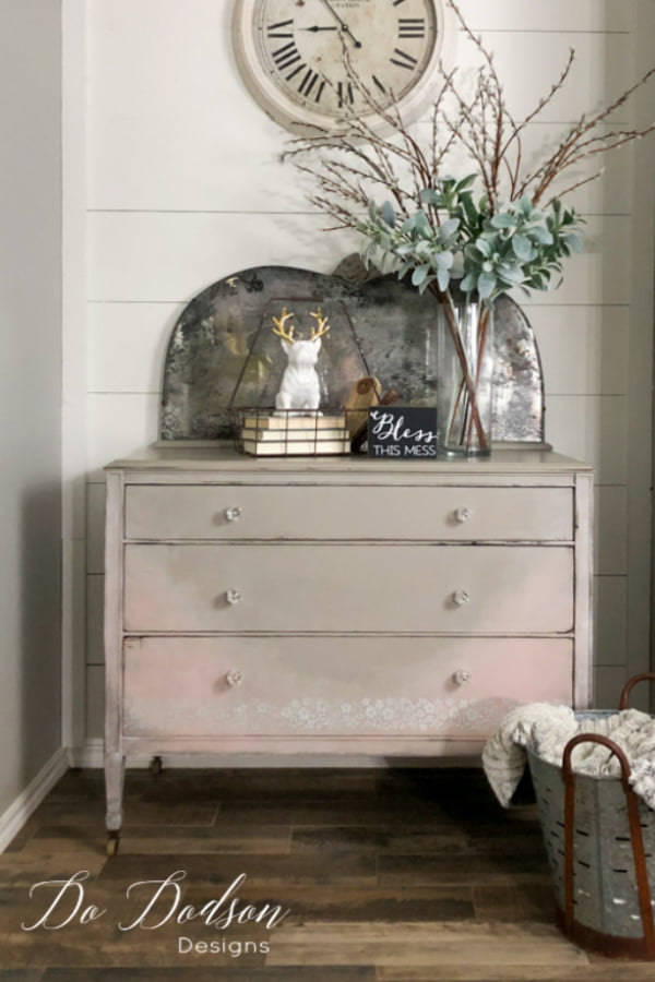 This vintage dresser is complete now after my DIY antique mirror makeover. It's the perfect marriage of a mirror and a dresser.