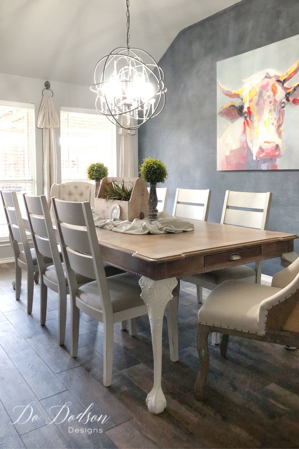 Now, I have the room I needed for those cozy family dinners. This Whitewash wood table makeover was worth all the elbow grease.