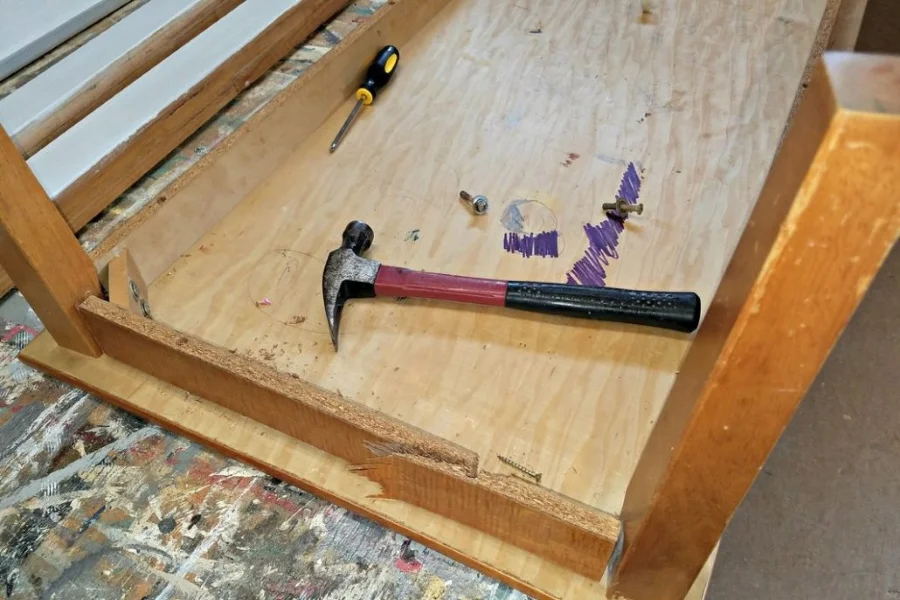 Before this table can become a chalkboard table, it will need a few minor repairs to make it strong again. I'll start by replacing the broken board.