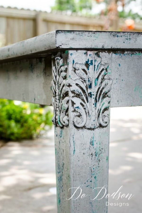 My table is complete with decorative mouldings. I love how the aging wax accented all the details.