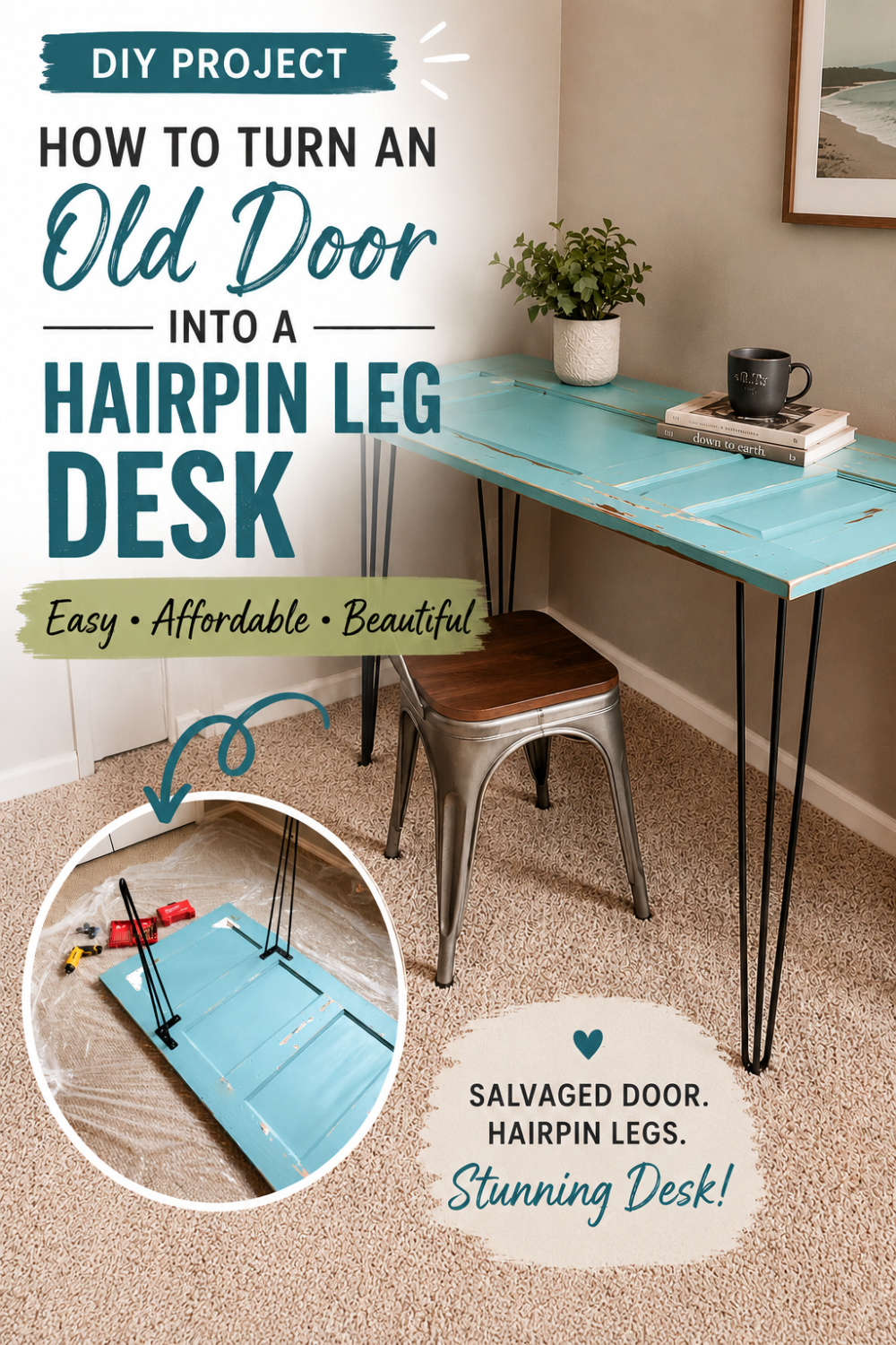 How To Make a Hairpin Leg Desk From an Old Door