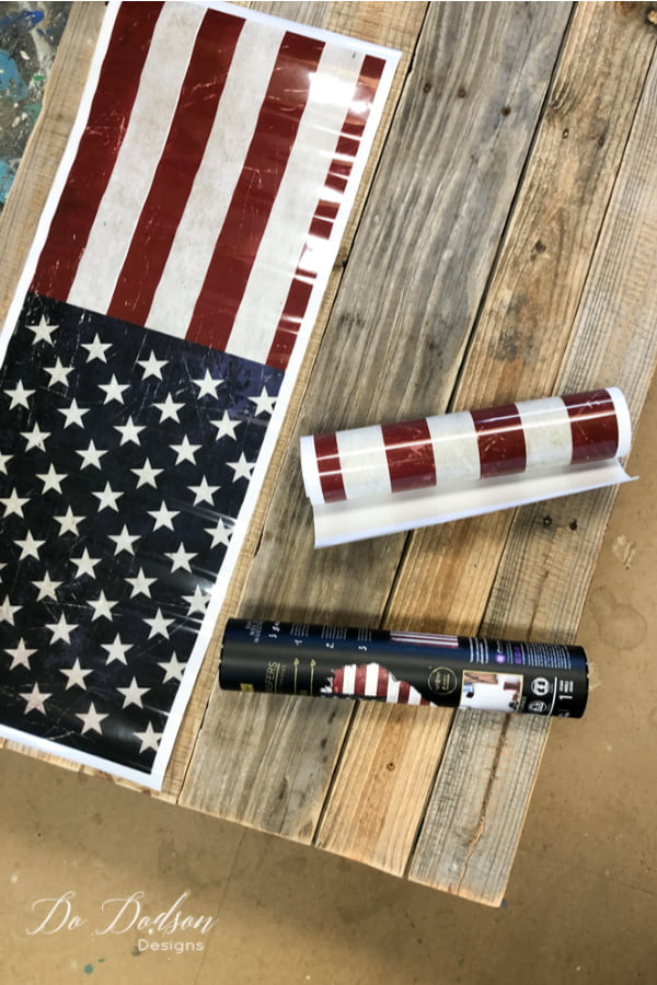 It all started with an American Flag transfer... my inspiration for this project. I wasn't so sure about putting it on furniture... not my style. But an American flag pallet sign is DO-able and I have just the spot on my front porch that needs a little patriotism. I don't think you can ever have too much red, white, and blue.