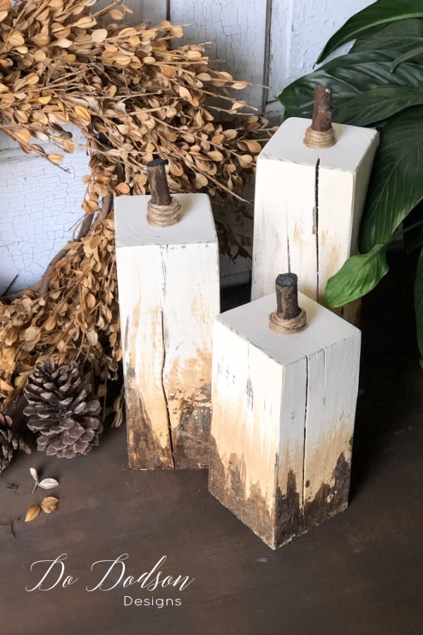 You say you don't love the traditional Fall decor? Then make it your own and create these amazing 4x4 wooden pumpkins for you patch.