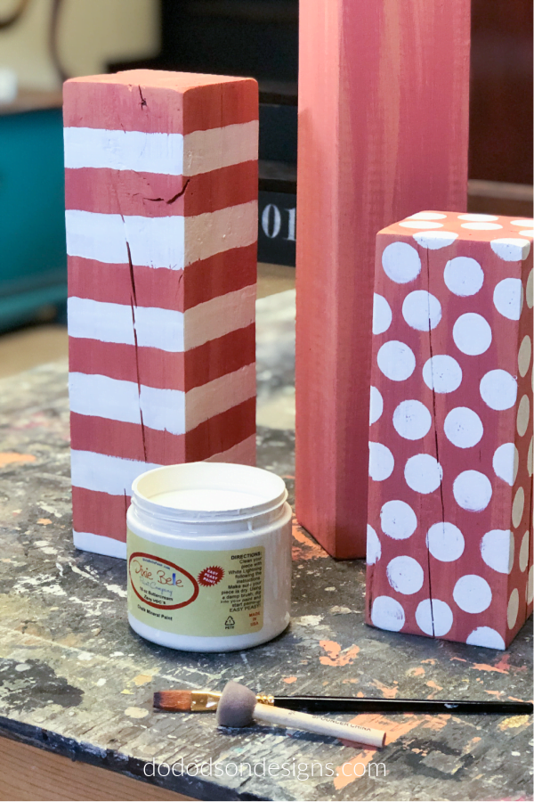 Add a whimsical touch to your 4X4 wooden pumpkins with stripes and polka dots.