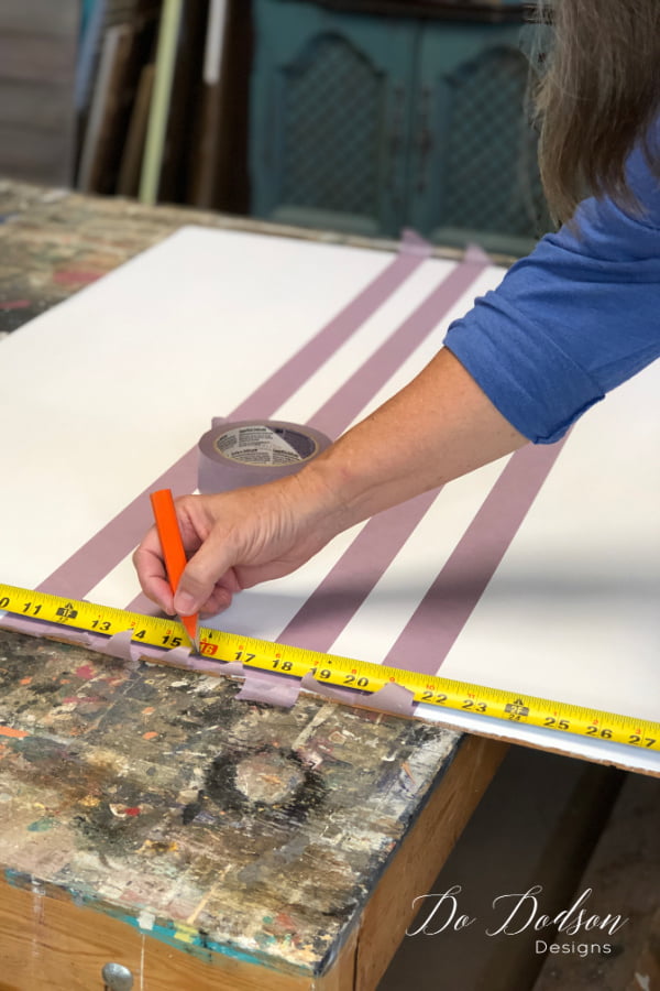 Measure the backer board of the hutch before taping off for grain sack stripes.