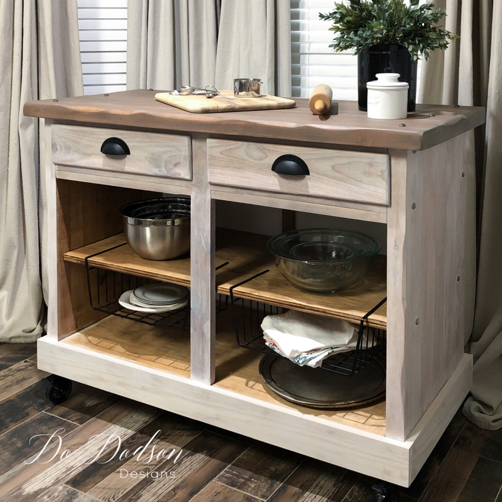 DIY rolling kitchen island made from a dresser