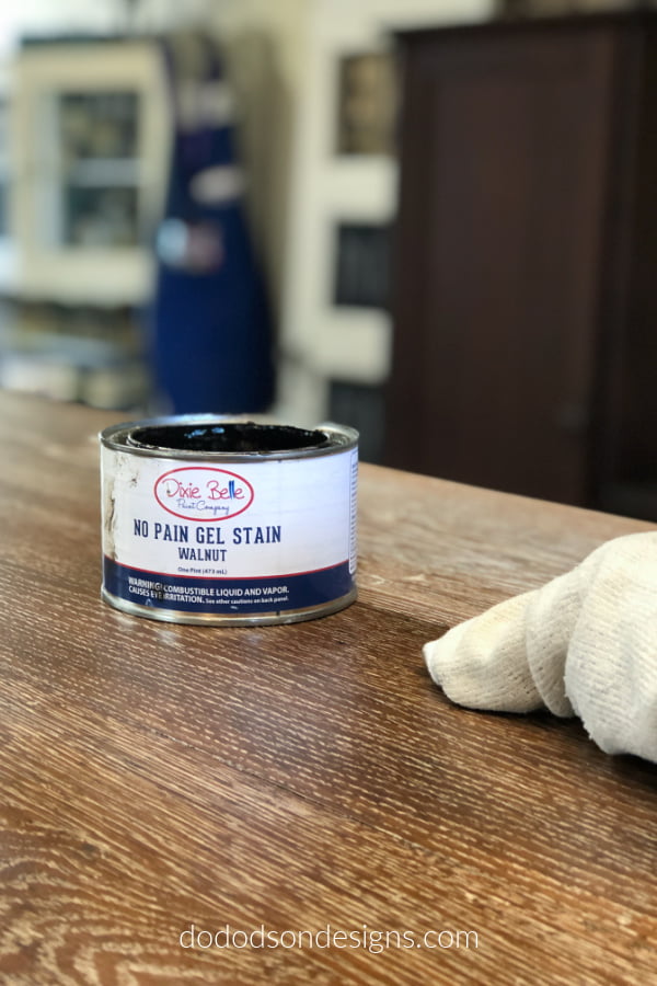Dixie Belle No Pain gel stain in dark walnut.