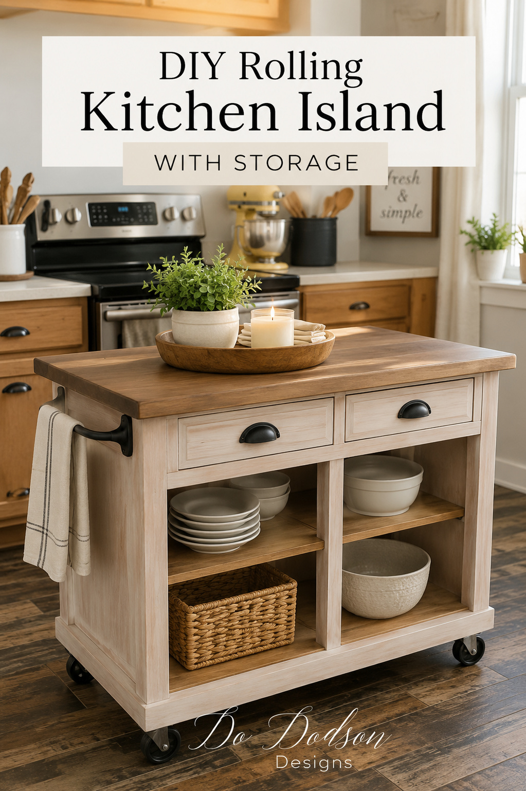 DIY Rolling Kitchen Island Made From A Dresser