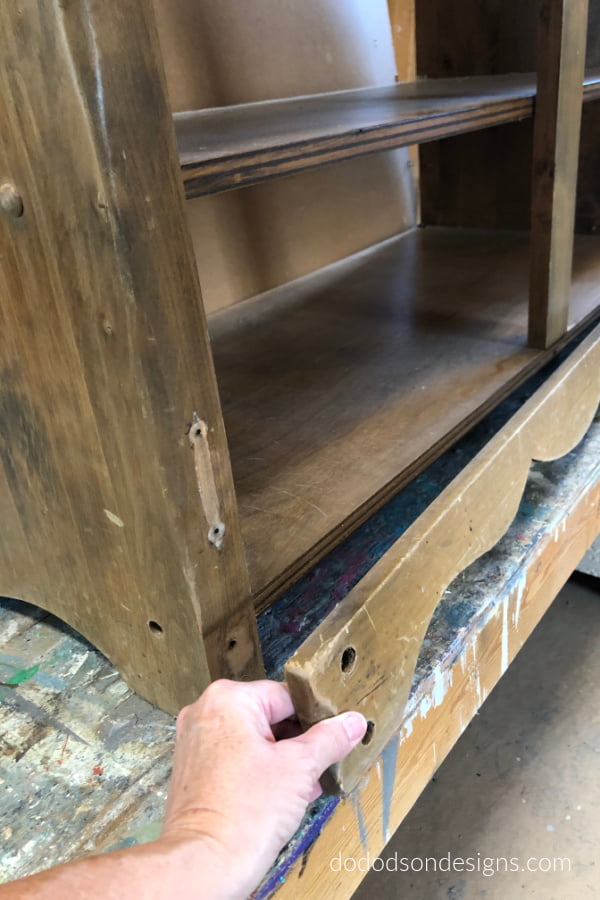 I removed the decorative wood from the front of the cabinet. I'll be replacing it with 1 X 4 poplar board to give it more of a farmhouse feel.