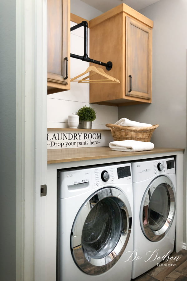 My favorite part of the this whole laundry room makeover is the cool industrial hardware. It's a great look and compliments my modern farmhouse decor.