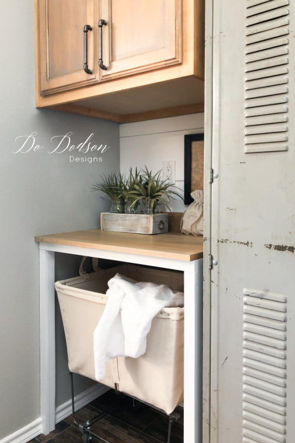 Adding these vintage lockers was one of my favorite additions in our laundry room makeover. It gave us the extra storage space we needed in a small space.