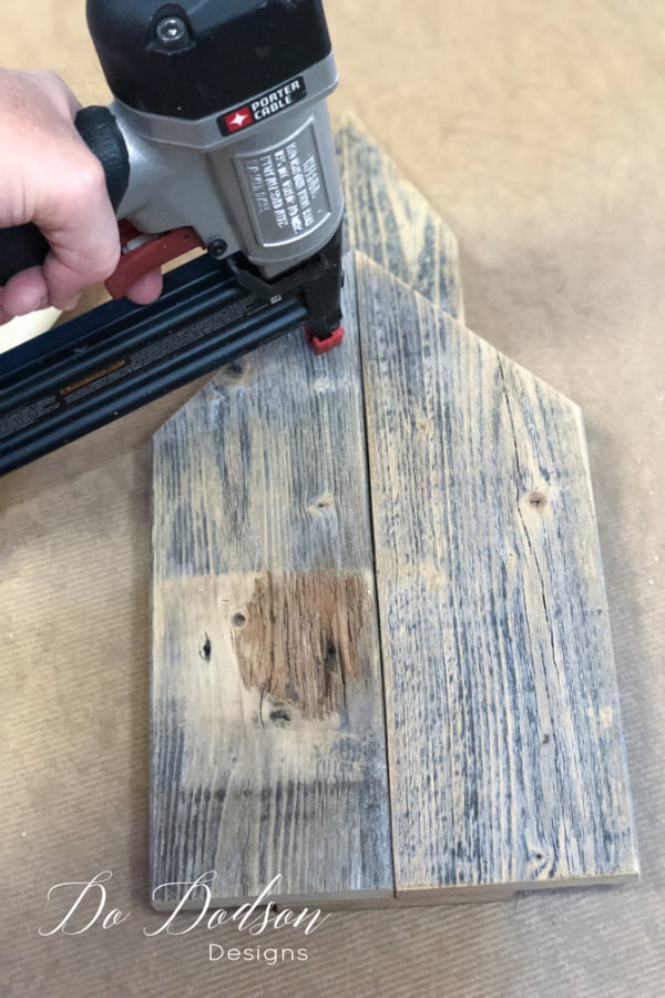 Secure the wooden churches with pin nails after they pieces have been glued.