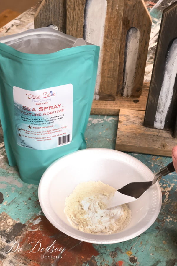 Sea Spray was added to the chalk mineral paint to create texture and used to create a snow-kissed look on the peaks of the churches.