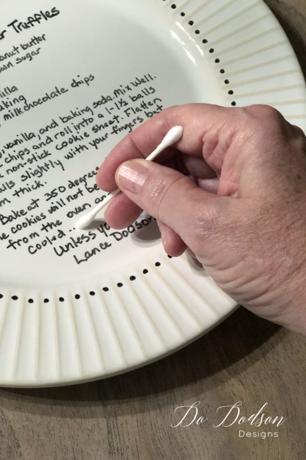 Correct minor mistakes using a q-tip and rubbing alcohol before the permanent maker dries on the plate.