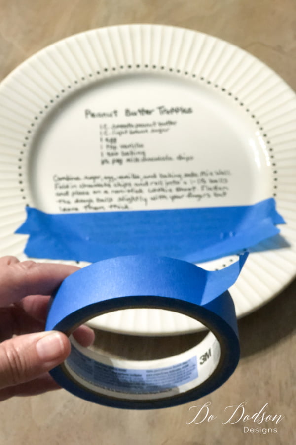 I used painters tape to keep my lines straight as I wrote out the recipe on the plate.
