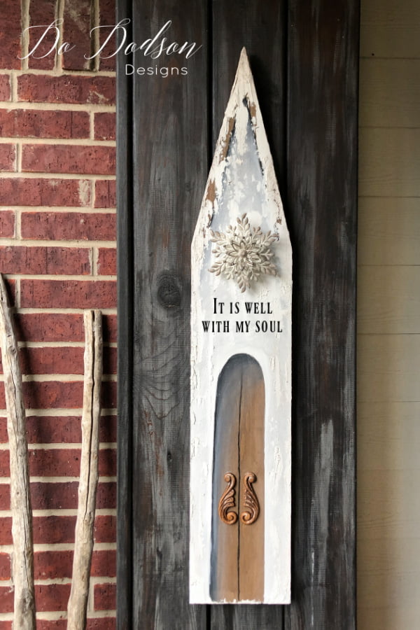 It is well with my soul. One of my favorite songs I sang with my Grandmother in church as a little girl. This DIY wood church reminds me of those precious moments. Create this fun craft project with one board. 