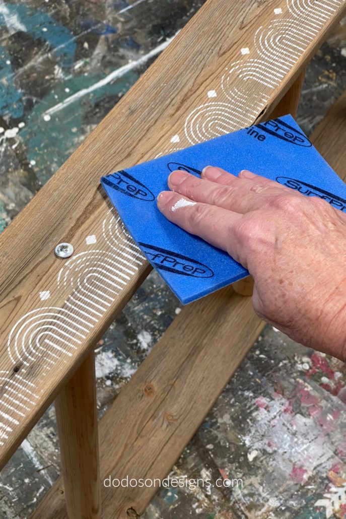 For a rustic look over the stencil, use a 220 grit sandpaper or sanding pad to soften the stencil lines. It turned out beautiful!