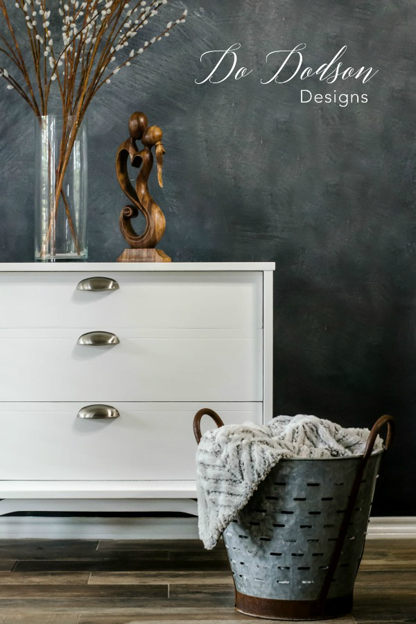 White is definitely the hardest color to paint with but the result are stunning when it's done correctly. I used a good stain blocker on this MCM dresser before using chalk paint to assure that the white stays white.