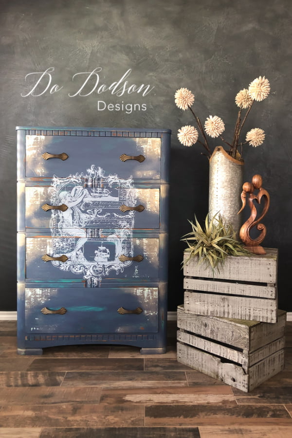 Chalk painted chest with a nautical furniture transfer. I love the mermaid!
