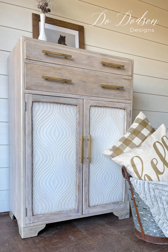 Updating wood furniture with wallpaper is a quick and easy way to change the whole look and feel of your project. Head on over to my blog to see the before. It's shocking!
