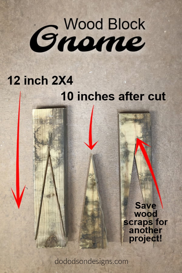 I have to admit that the wood I used for this simple DIY project was found on the side of the road. SCORE! So, not only were these woodblock gnomes fun to make but super inexpensive. I like to salvage whenever you can and I made these for less than $3 each. To cut the body of the wood block gnome, see the diagram for the exact dimensions I used. Then head on over to my blog for a DIY video tutorial.