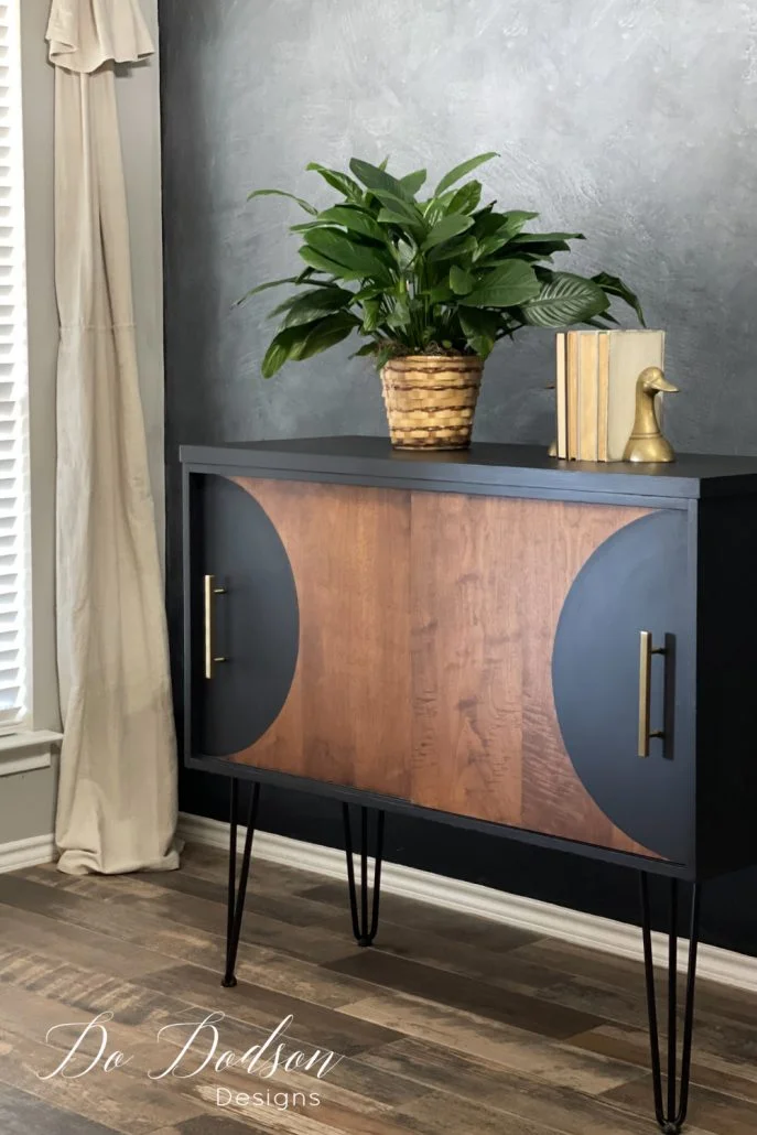 Check out the edgy design I chose for this MCM Credenza and I'm seriously swooning over those hairpin legs. Hello, I think the 1970s wants its furniture back! And no one will know it's laminate. It's our secret.