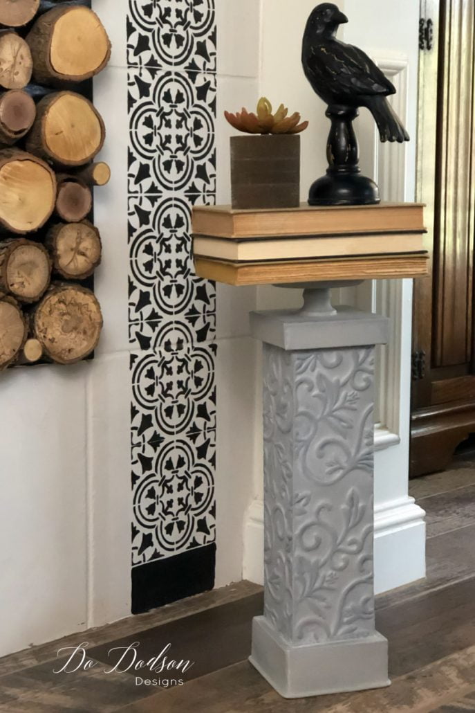 Here's a fun design to create! Try stacking a few books on a candle stand and top with your favorite decor. But if you have pups inside your home as I do... this might not be a great option, But isn't it pretty?