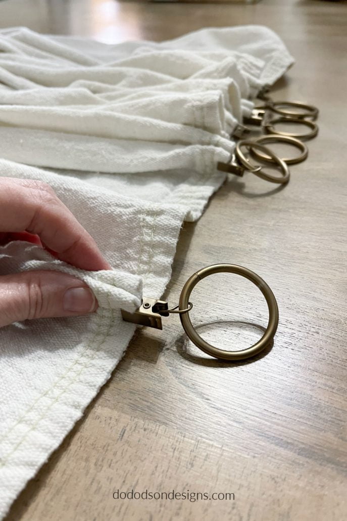 I added pleats to my DIY drop cloth curtains using curtain ring clips.