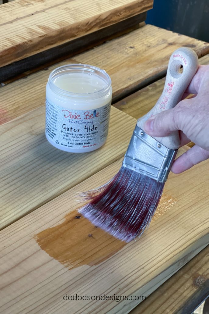 I sealed the treated lumber with Gator Hide to protect the wood from molding and to keep that natural wood looking fresh.