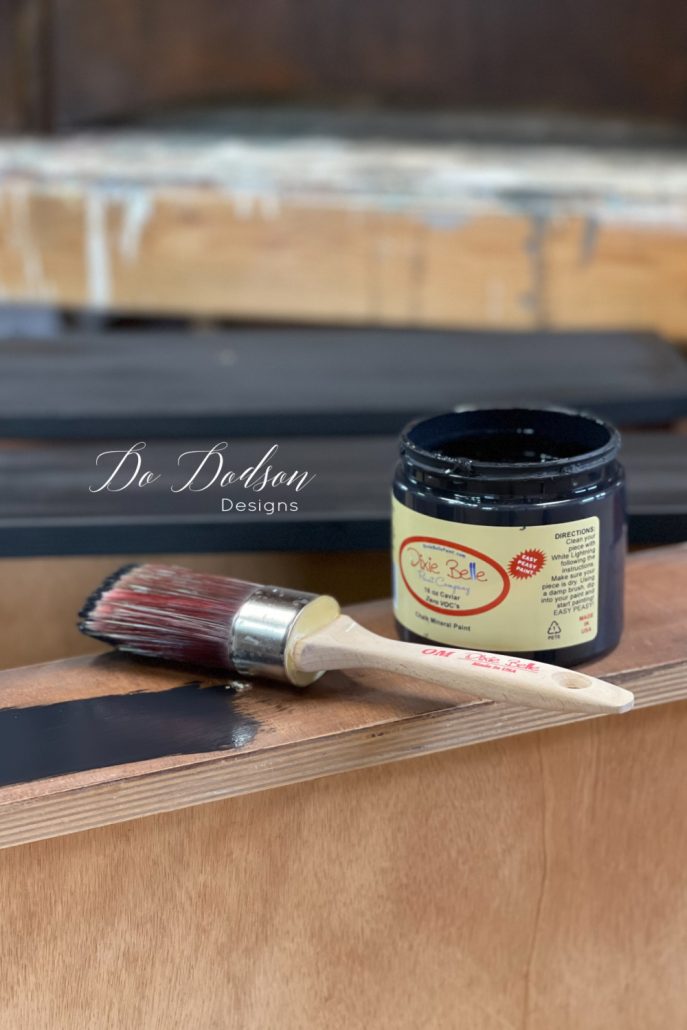 My favorite paint and stain combo on furniture is dark walnut and black caviar. It's so rich!