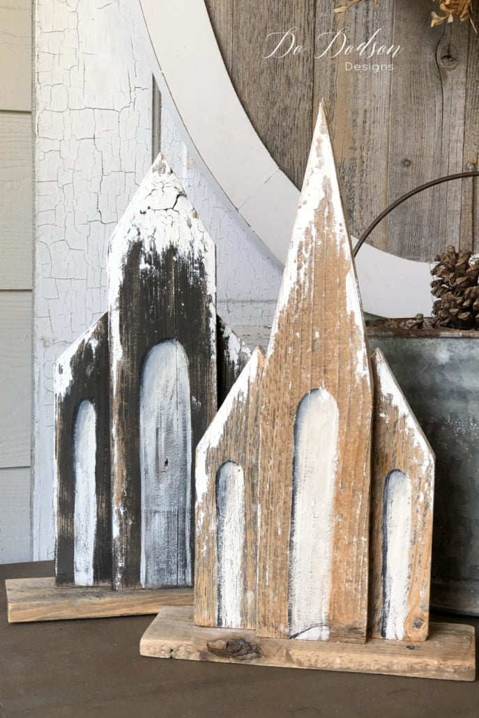 These DIY wooden churches take me all the way back to my childhood growing up in a rural farming community. The memories of sitting in church with my Grandmother lead me to use my scrap wood to create this memory.