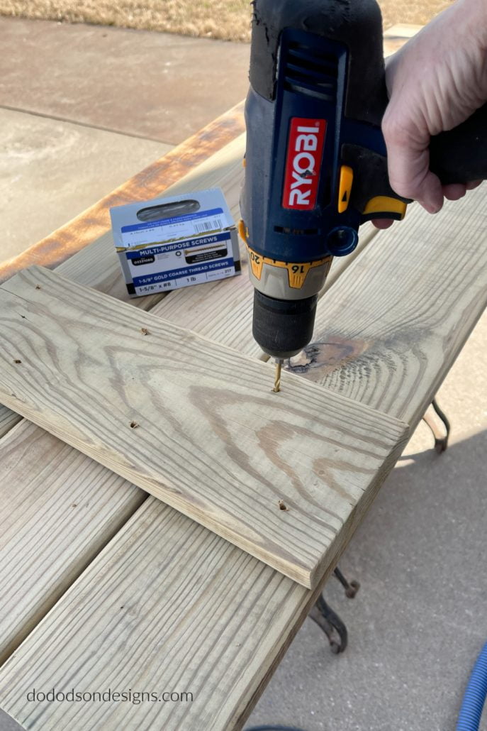 I predrilled the holes before attaching the cross pieces on my DIY wood shutters.