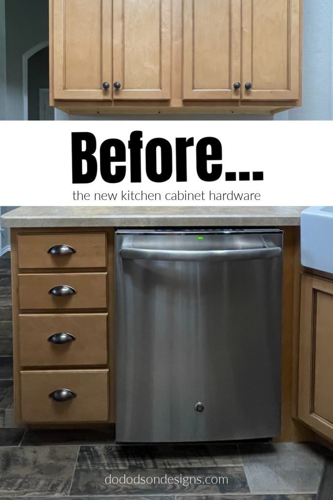 To get the full impact of how changing out your kitchen cabinet hardware can do for the look and feel of your kitchen, here's a before picture of the hardware I installed 15 years ago. At the time, I loveed the look. But now, meh... I want a modern farmhouse look for my kitchen, and I found the perfect pulls at the right price. Check out the after!