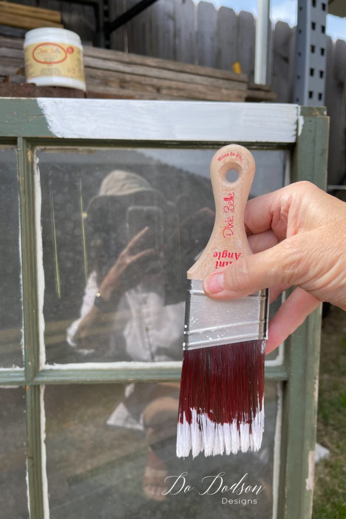Chalk mineral paint is always a great choice when updating and repurposing old windows.