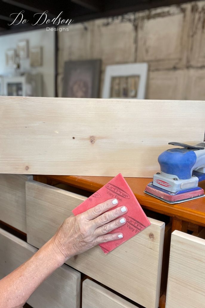 I LOVE these sanding pads by Surfprep. The padding is gentle on my hands and that's important when you refurbish a lot of furniture.