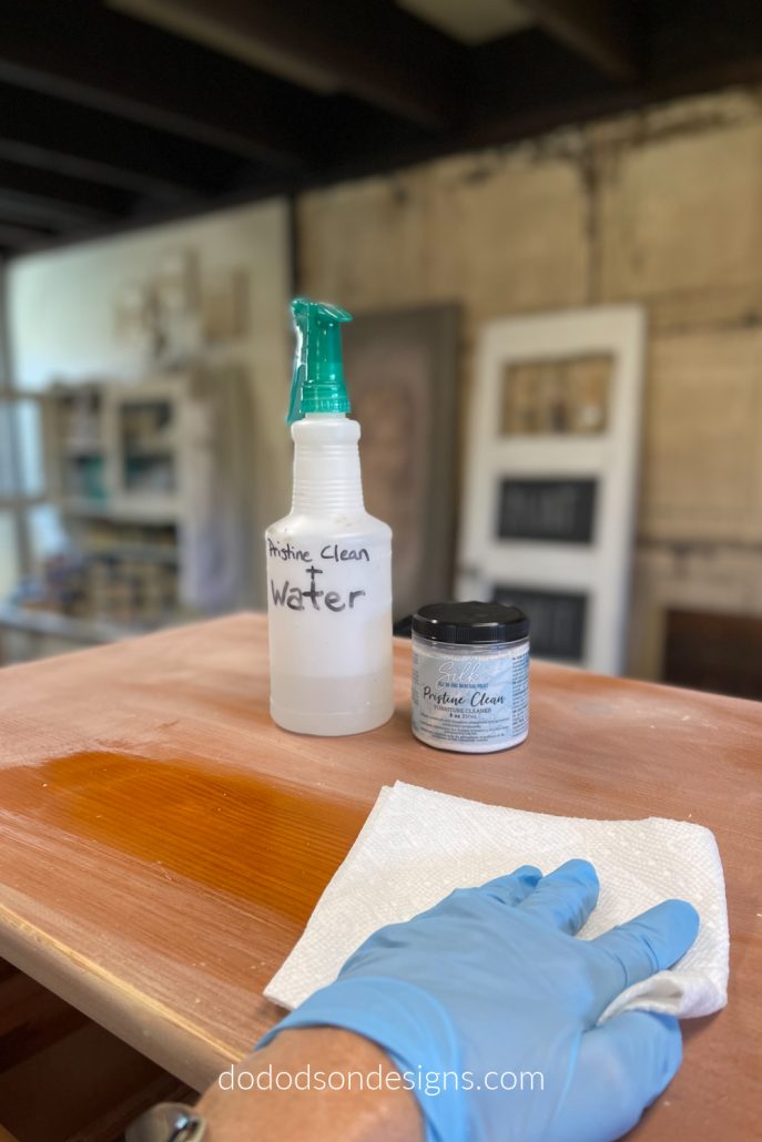 before painting the dresser I used a good cleaner to remove the dirt, dust and unseen gunk. It's super important to prep your furniture before you do a makeover on it.
