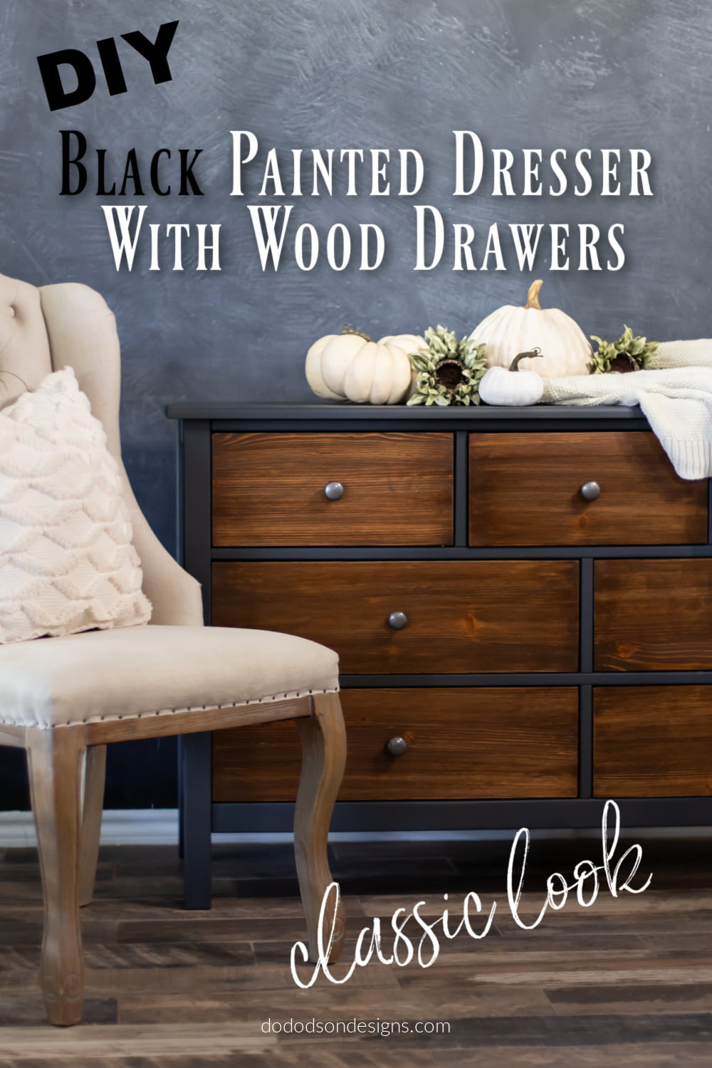 DIY Black Painted Dresser With Wood Drawers