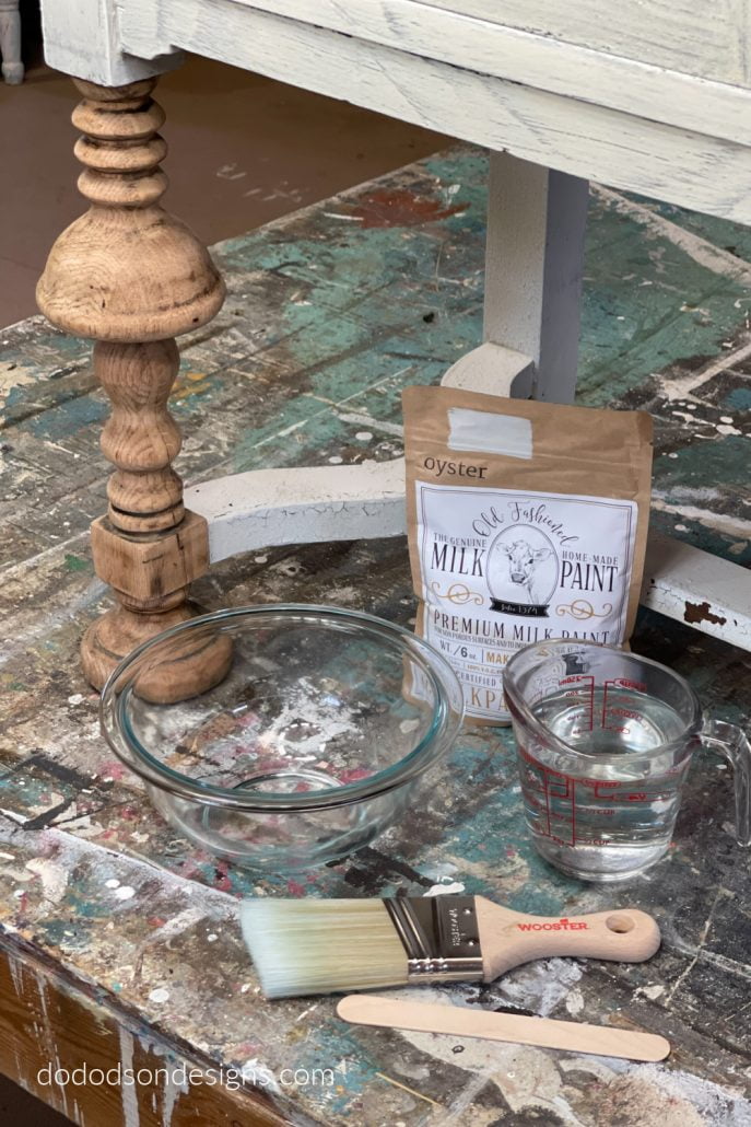 Here's what you'll need to create a chippy milk paint finish on you antique wood furniture.