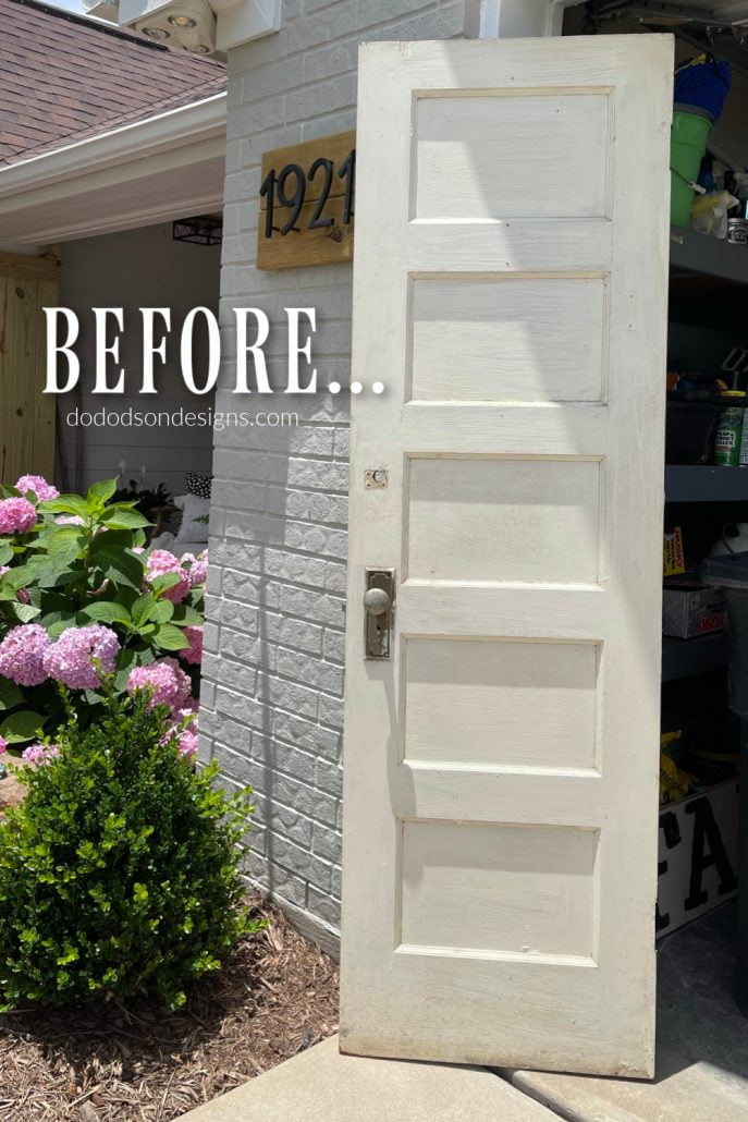 The before and after on this pantry door makeover is a sight to see. There was beautiful wood under all that paint and now it's the perfect compliment to my modern farmhouse kitchen. 