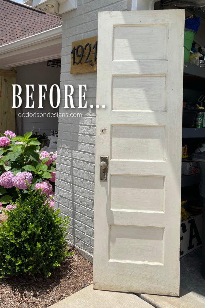 The before and after on this pantry door makeover is a sight to see. There was beautiful wood under all that paint and now it's the perfect compliment to my modern farmhouse kitchen.