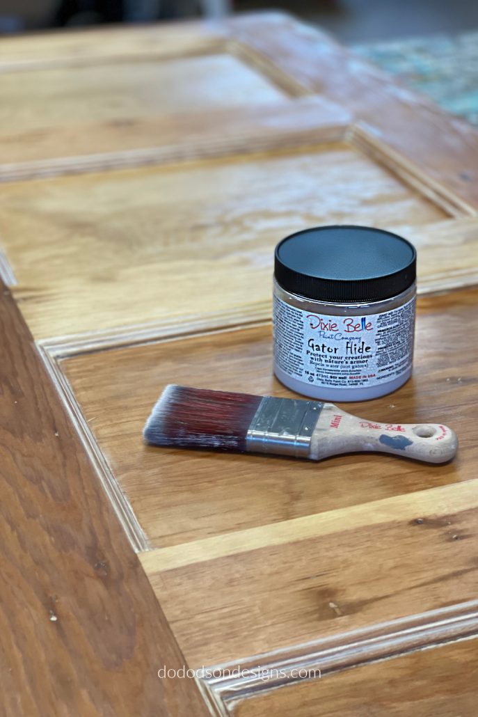 I used a product called gator hide to seal and protect my pantry door makeover project.
