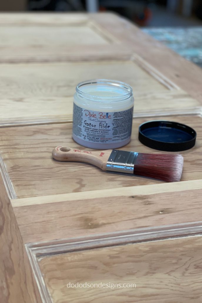 I used a product called gator hide to seal and protect my pantry door makeover project.