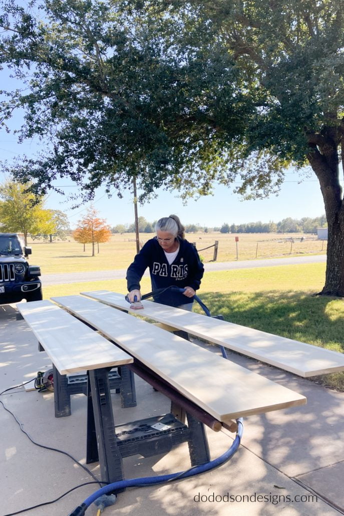 For these large sanding projects, I set up my sander outdoors.