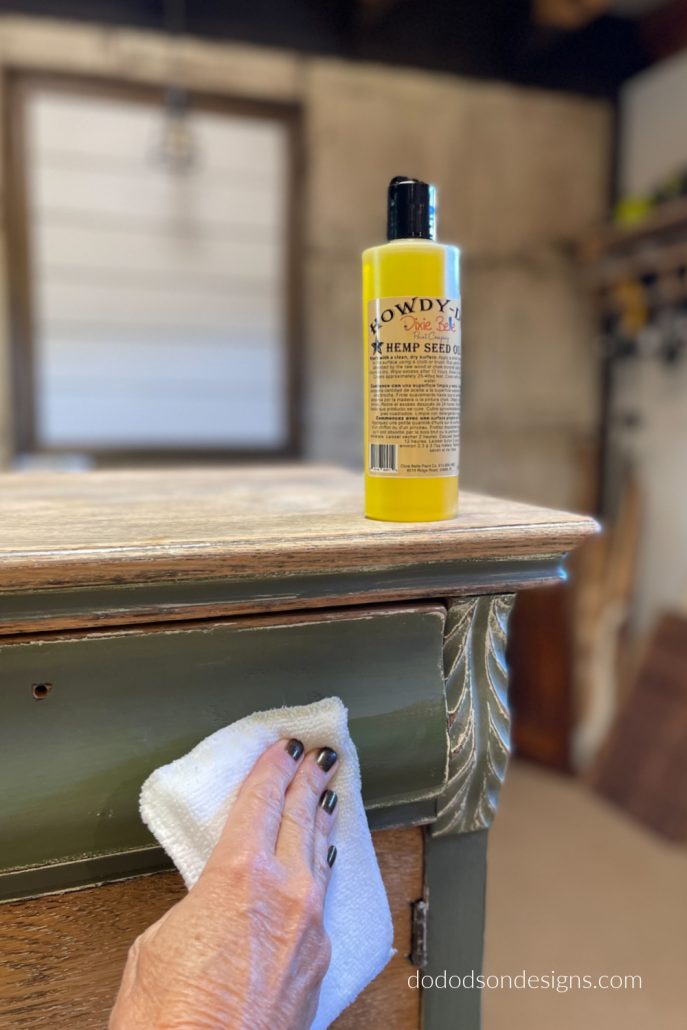 Hemp oil is a great way to seal chalk mineral paint. The oil has a naturally thin viscosity and penetrates well into porous surfaces.