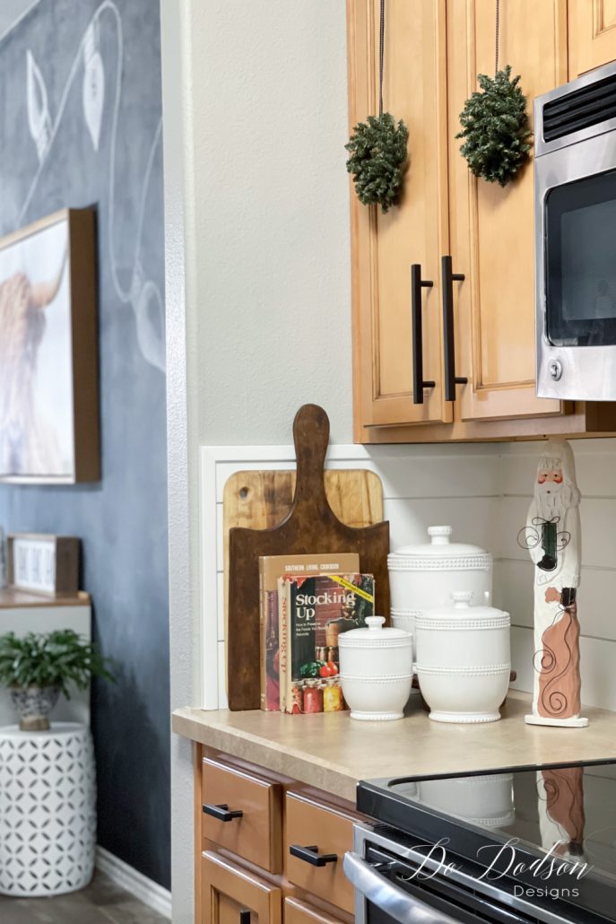 Do Dodson Designs Christmas Home Tour - Mini Wreaths For Kitchen Cabinets