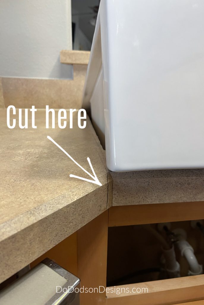 We did a dry fit before cutting away the countertop for the exact placemnt of the farmhouse sink.