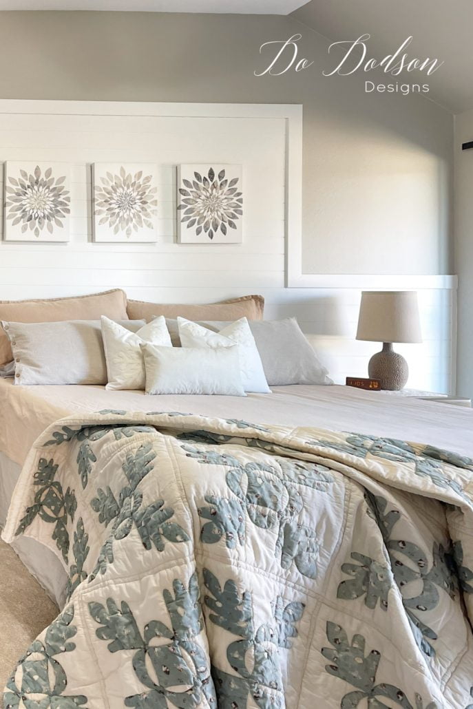 ! This is the most common way of how to display quilts in a home and probably the most popular. Believe it or not, there is no wrong way to display a quilt at the end of your bed. Obviously, the messy toss is my favorite. I like the lived-in look in my bedrooms.
